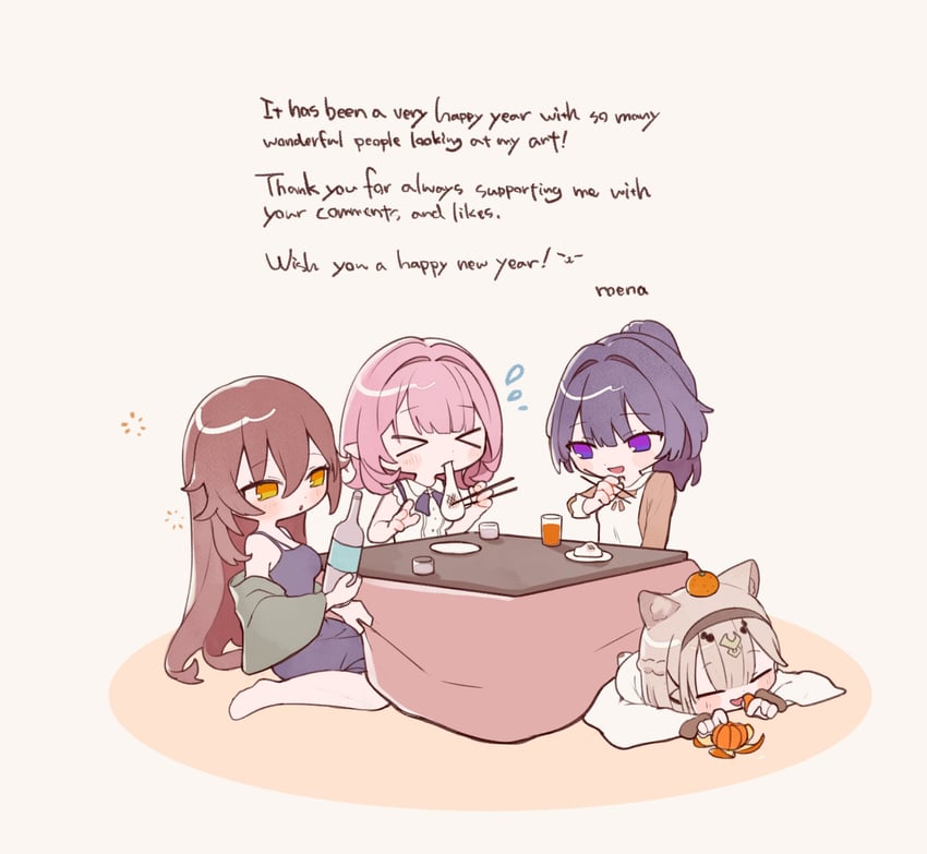 elysia, raiden mei, eden, and pardofelis (honkai and 1 more) drawn by roena