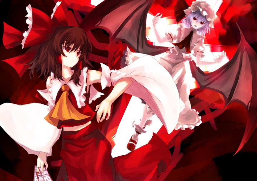 hakurei reimu and remilia scarlet (touhou) drawn by asagi_(kabocha_oukoku)