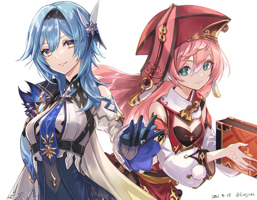 eula and yanfei (genshin impact) drawn by amaichi_esora