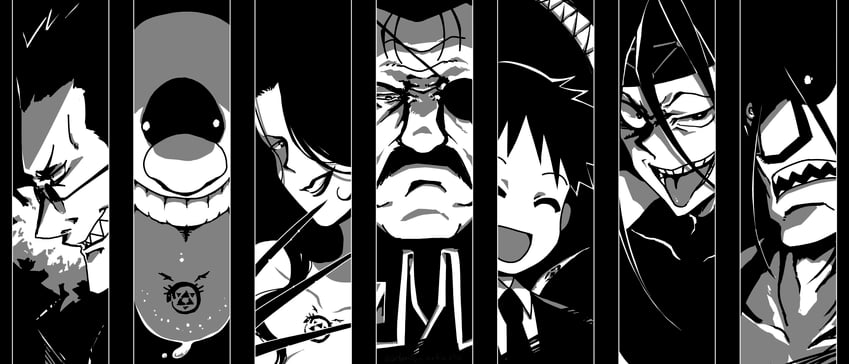 lust, greed, envy, pride, gluttony, and 2 more (fullmetal alchemist) drawn by dantyo0