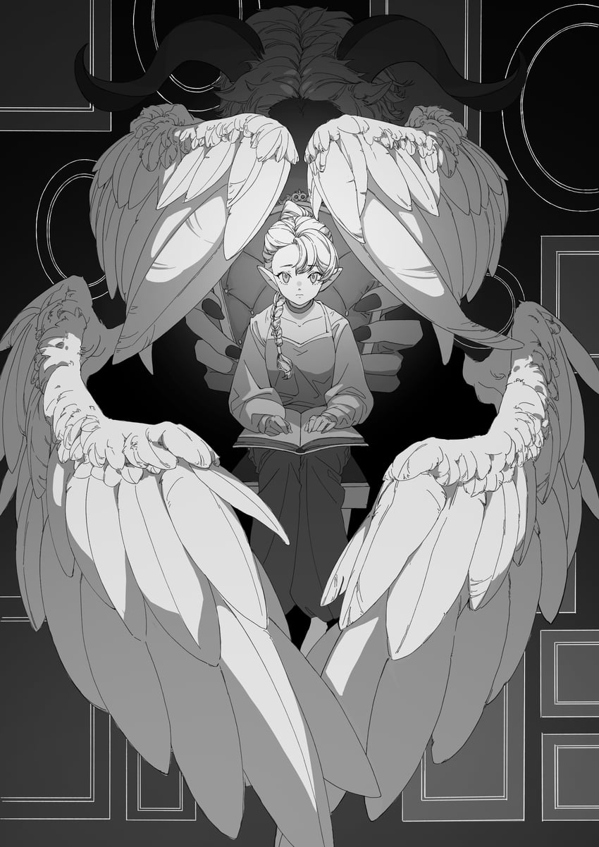 marcille donato and winged lion (dungeon meshi) drawn by birdy437
