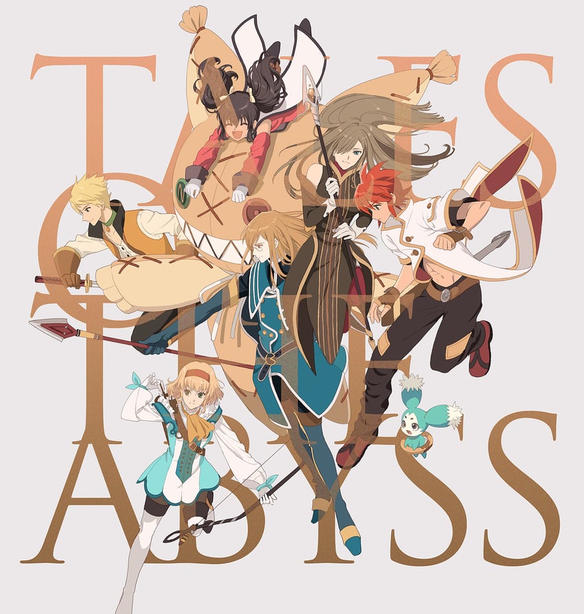 tear grants, luke fon fabre, anise tatlin, natalia luzu kimlasca lanvaldear, jade curtiss, and 3 more (tales of and 1 more) drawn by okazaki_oka
