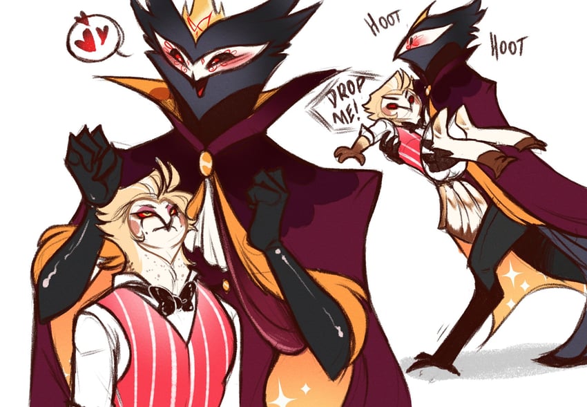 lucifer morningstar and paimon (hazbin hotel and 1 more) drawn by appleparty_sins