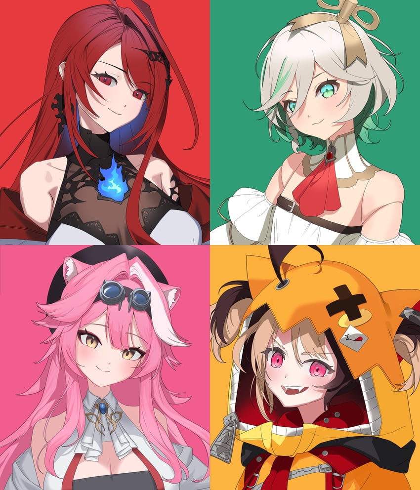 raora panthera, gigi murin, cecilia immergreen, and elizabeth rose bloodflame (hololive and 1 more) drawn by ogye_01