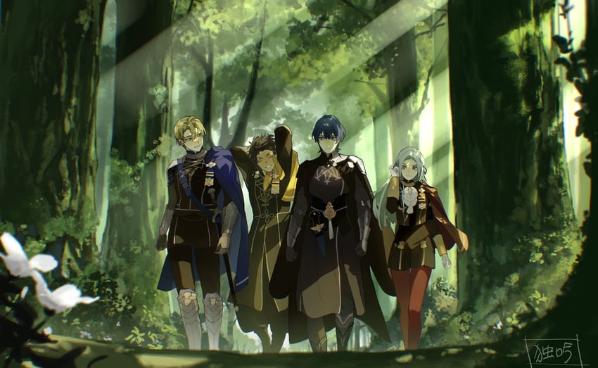 edelgard von hresvelg, dimitri alexandre blaiddyd, male byleth, and claude von riegan (fire emblem and 1 more) drawn by doku_gin1126