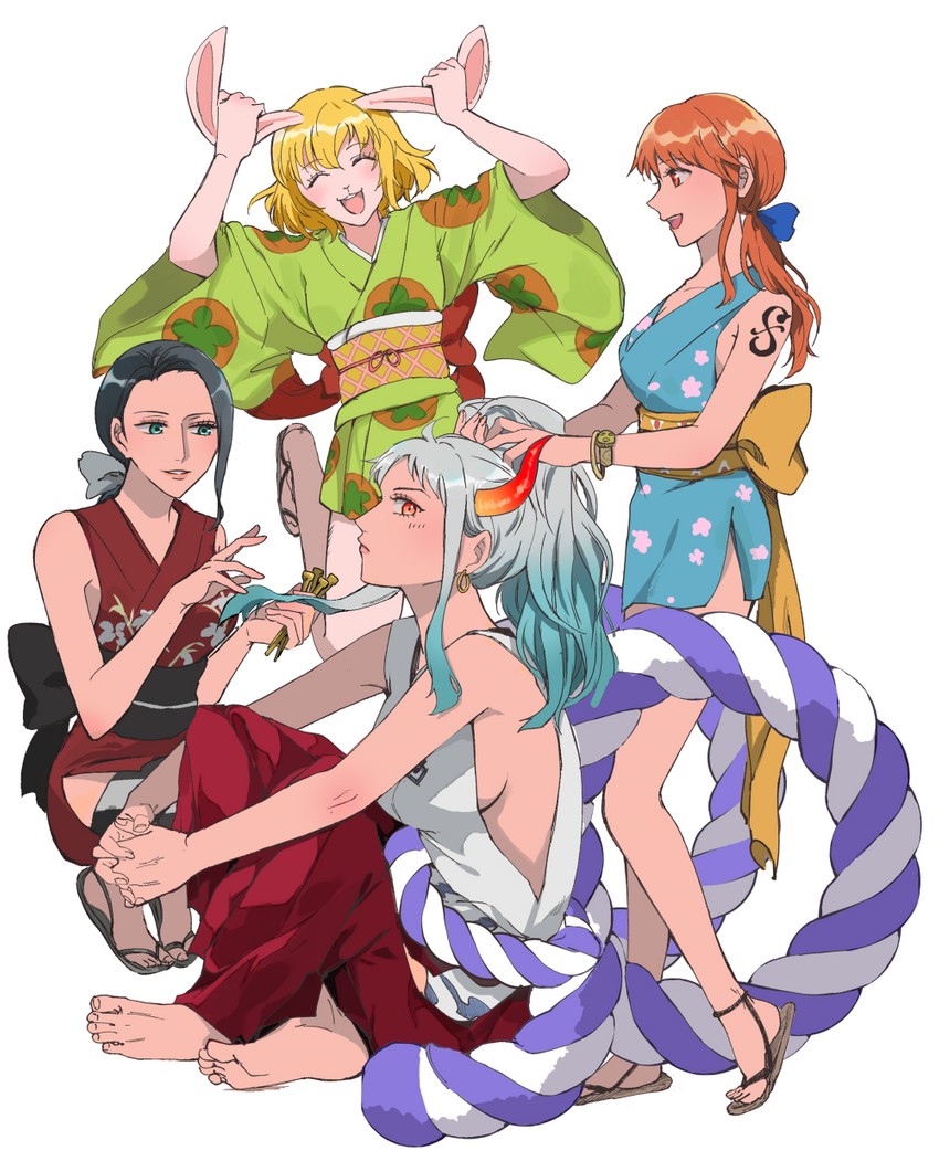 nami, nico robin, yamato, and carrot (one piece) drawn by akmn