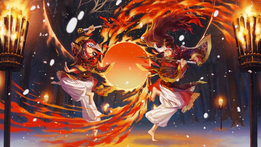 kamado tanjirou and tsugikuni yoriichi (kimetsu no yaiba) drawn by qu4ntums0d4