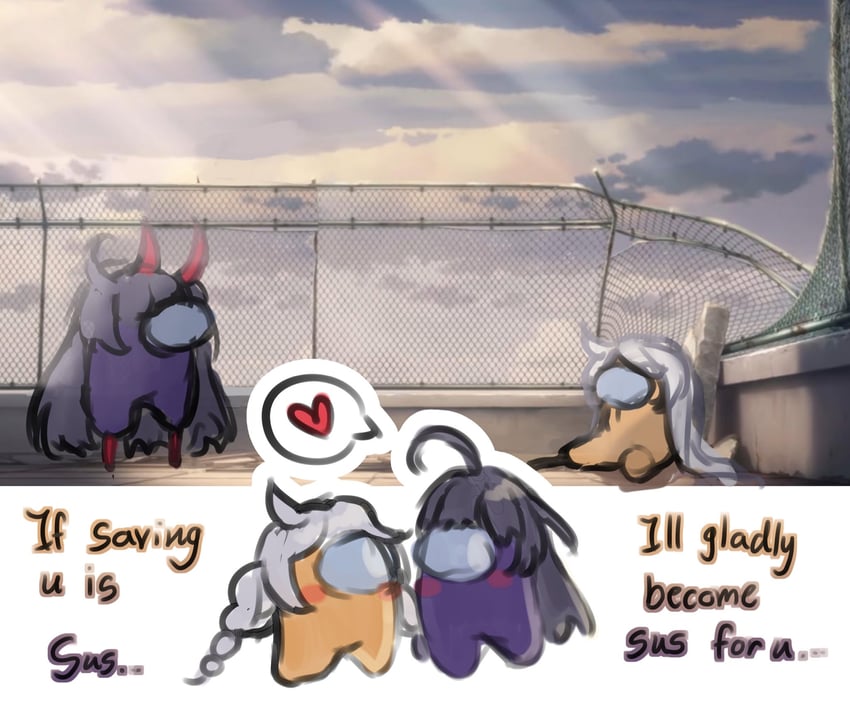 kiana kaslana, raiden mei, crewmate, yellow, and purple (honkai and 2 more) drawn by yuevander