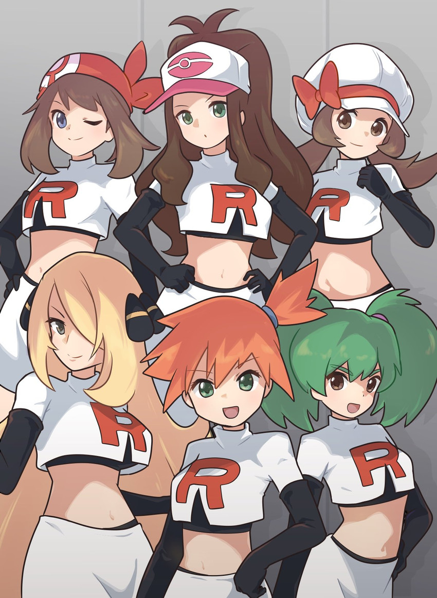 may, hilda, cynthia, misty, lyra, and 2 more (pokemon and 5 more) drawn by poyo_party