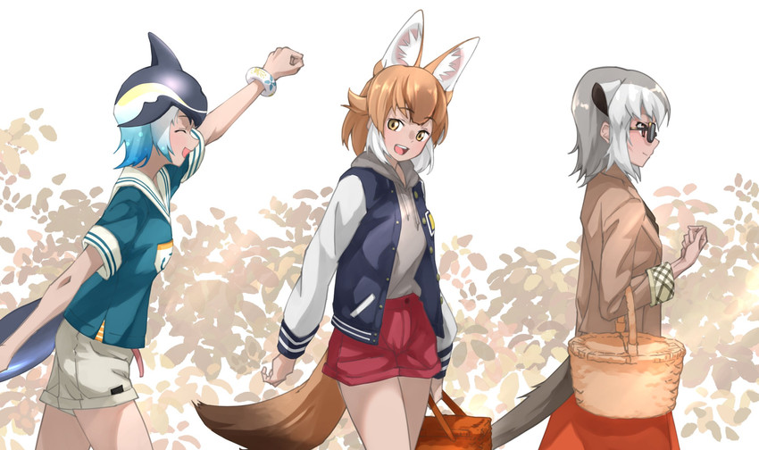 dhole, common dolphin, and meerkat (kemono friends and 1 more) drawn by tanabe_(fueisei)