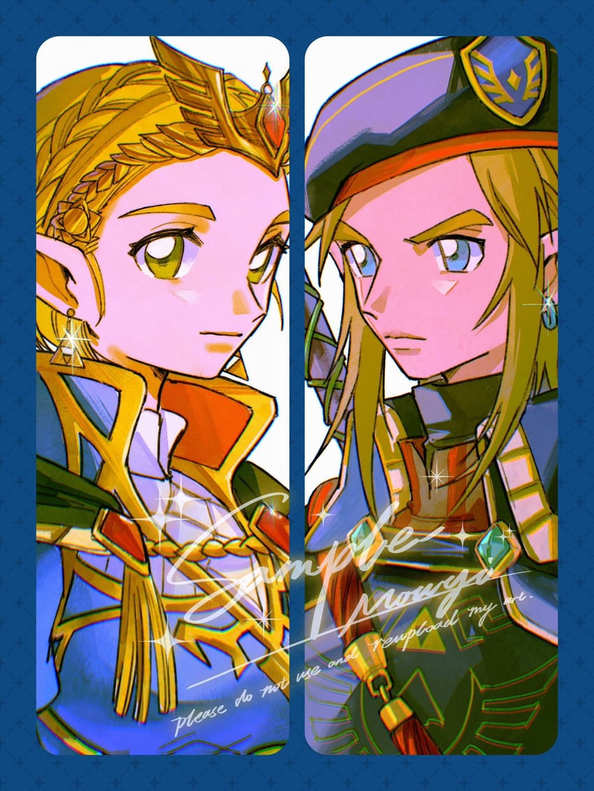 link and princess zelda (the legend of zelda and 1 more) drawn by mouyi