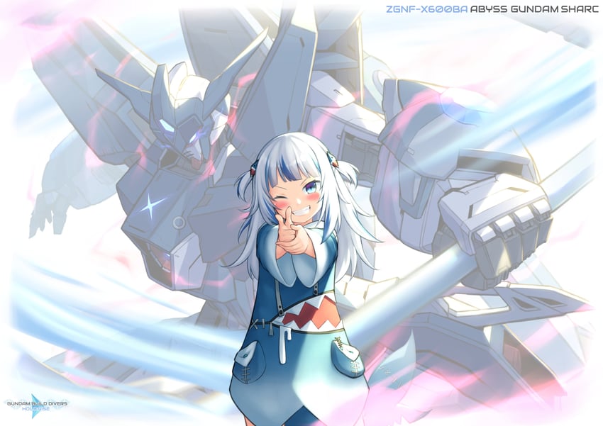 gawr gura and abyss gundam (hololive and 5 more) drawn by pinguinkotak
