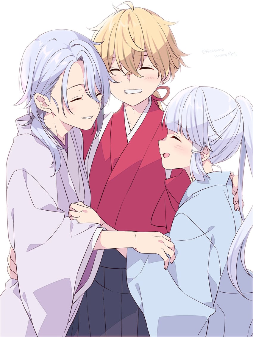 kamisato ayaka, kamisato ayato, and thoma (genshin impact) drawn by soranomonooki
