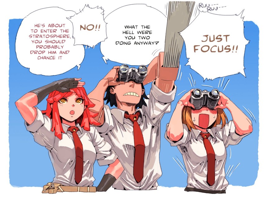 uraraka ochaco, hatsume mei, and sero hanta (boku no hero academia) drawn by archvermin