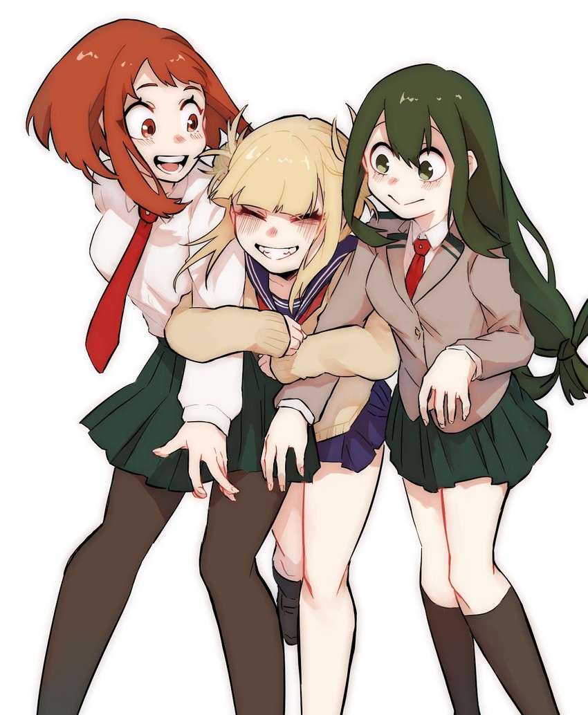 uraraka ochaco, toga himiko, and asui tsuyu (boku no hero academia) drawn by rinne_(d93ggrs)