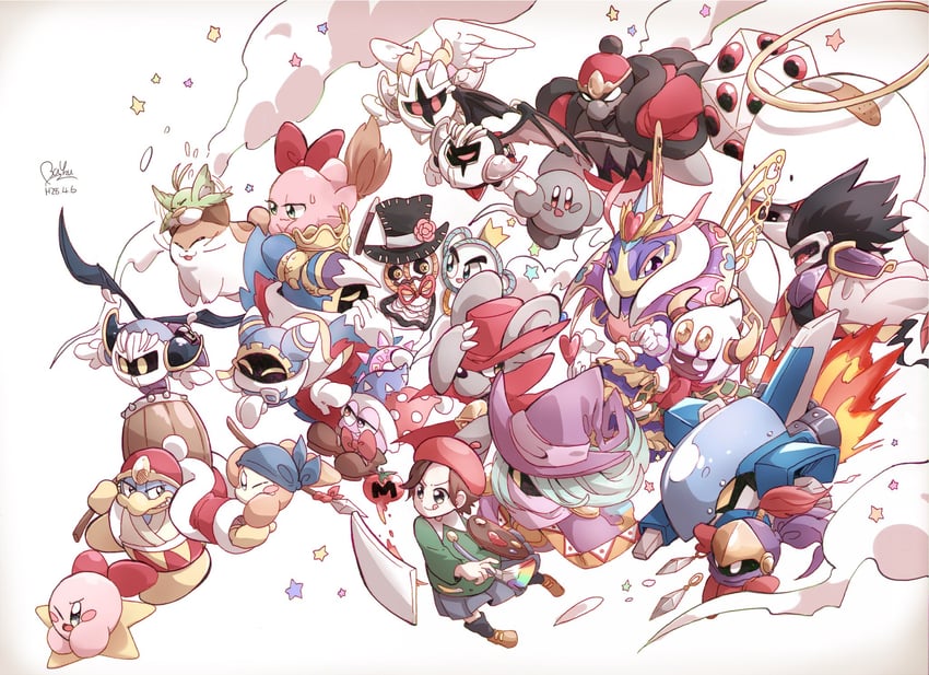 kirby, meta knight, king dedede, magolor, bandana waddle dee, and 22 more (kirby) drawn by baku_(baku325)