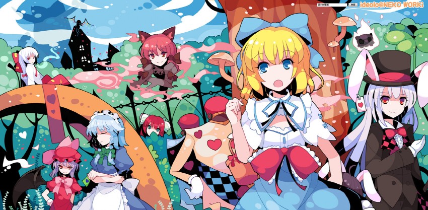 remilia scarlet, flandre scarlet, izayoi sakuya, alice margatroid, reisen udongein inaba, and 8 more (touhou and 1 more) drawn by ideolo