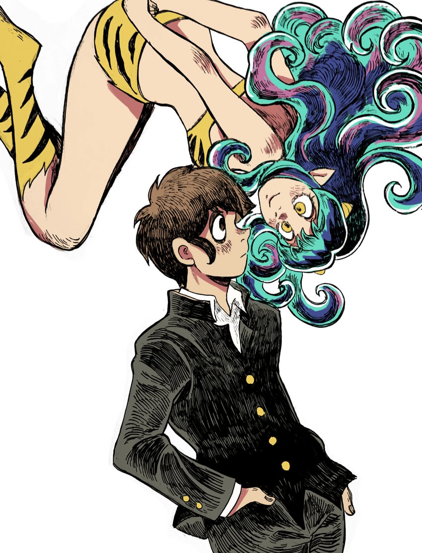 lum and moroboshi ataru (urusei yatsura) drawn by kuropin