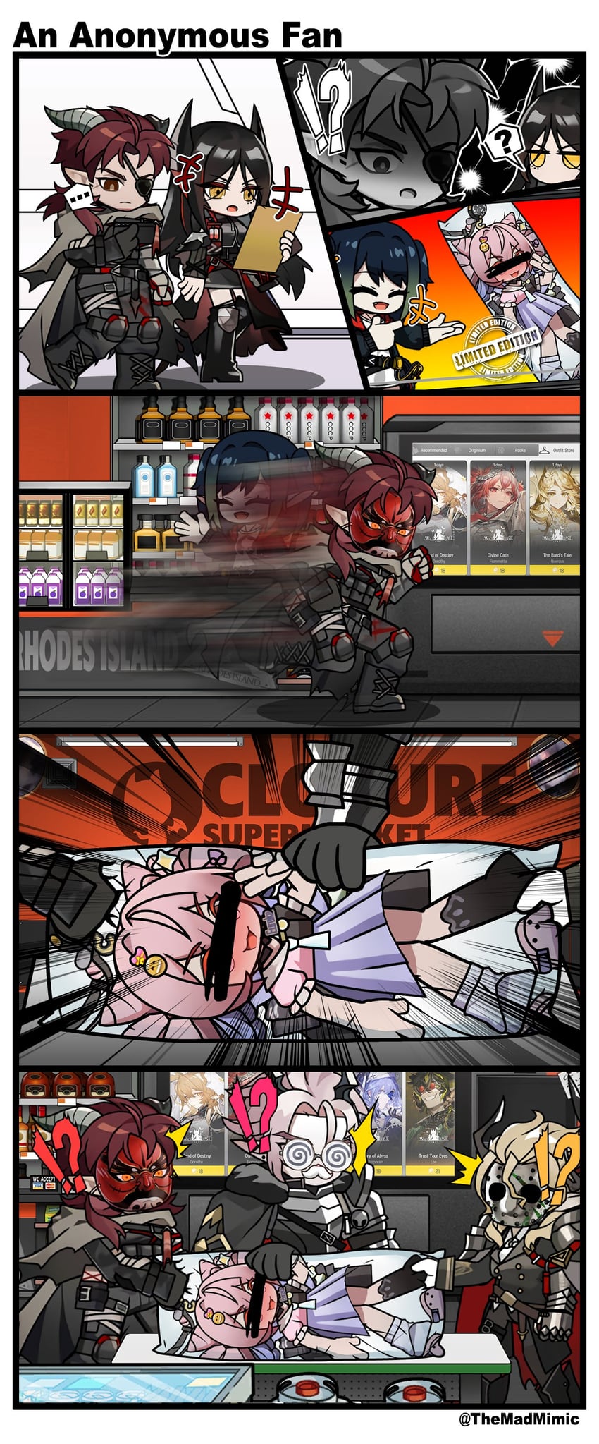 fiammetta, dorothy, ines, whisperain, lee, and 6 more (arknights) drawn by the_mad_mimic