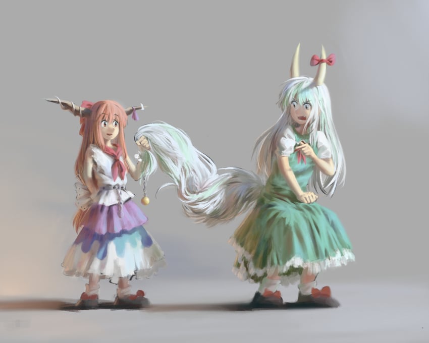 kamishirasawa keine, ibuki suika, and ex-keine (touhou) drawn by satellitedragon