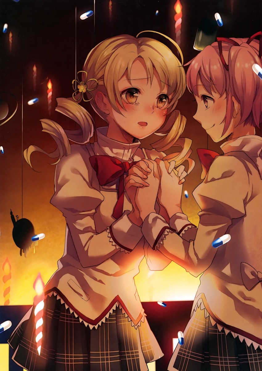 kaname madoka and tomoe mami (mahou shoujo madoka magica) drawn by yuzuki_kihiro