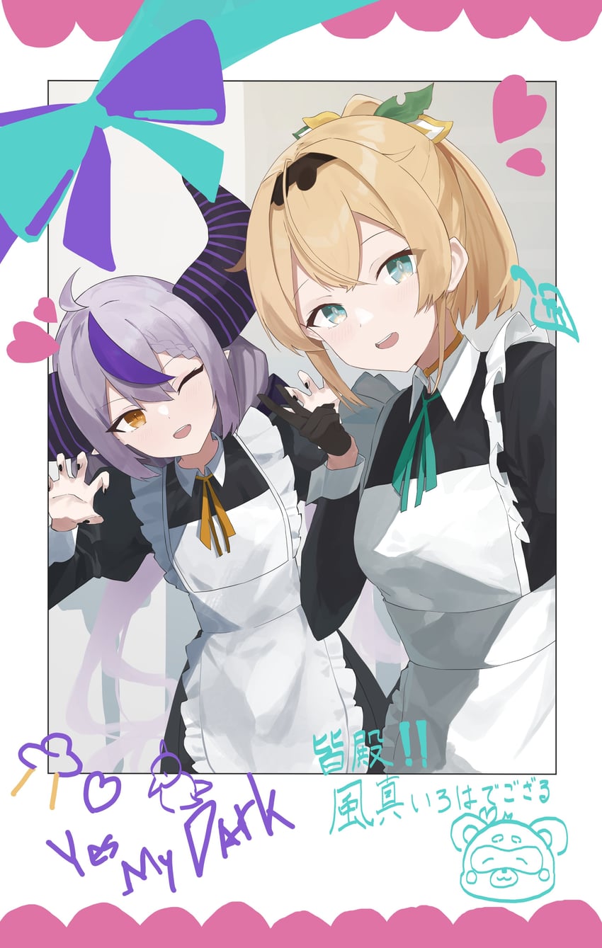la+ darknesss and kazama iroha (hololive) drawn by evening_rabbit