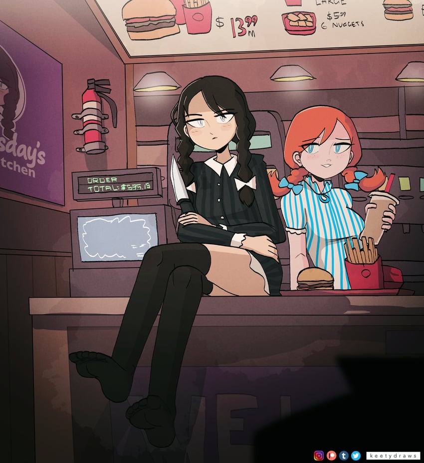 wednesday addams and wendy (addams family and 2 more) drawn by keetydraws