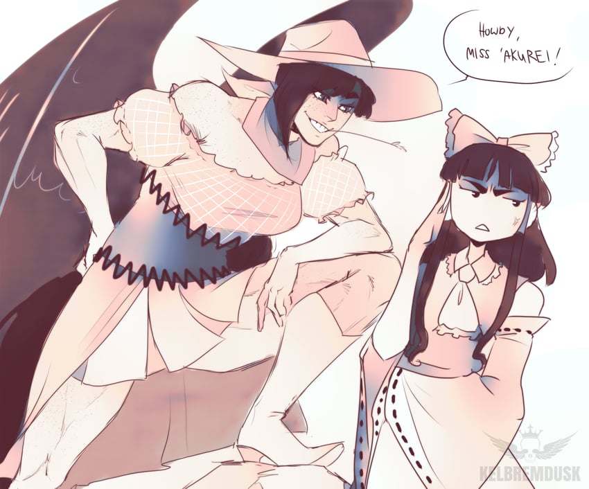hakurei reimu and kurokoma saki (touhou and 1 more) drawn by kelbremdusk