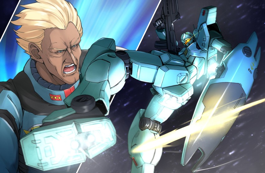 gm custom and south burning (gundam and 1 more) drawn by saiki_rider