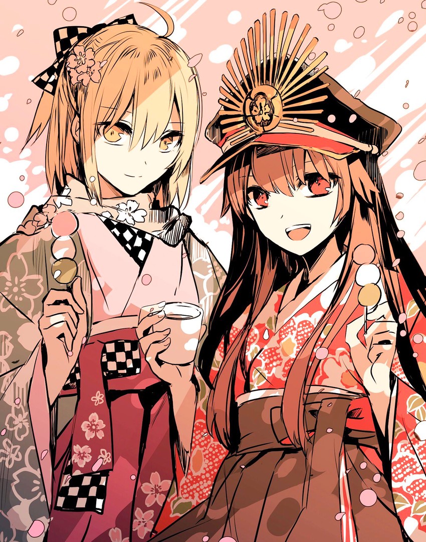 okita souji and oda nobunaga (fate and 2 more) drawn by rioka_(southern_blue_sky)