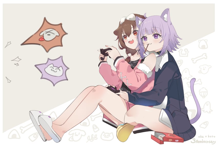 nekomata okayu and inugami korone (hololive) drawn by mimizuku_(mmiganaru)
