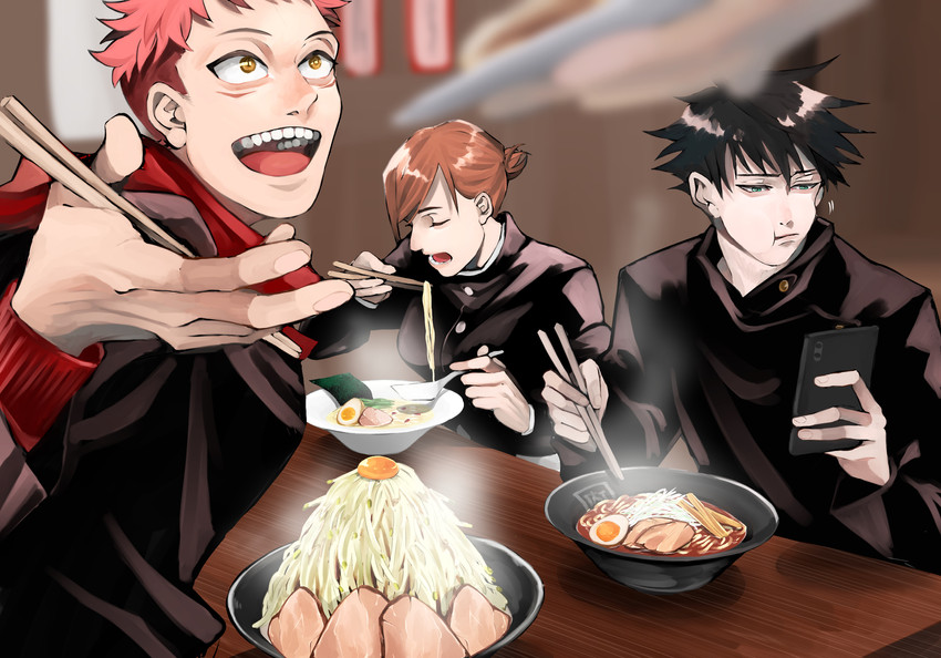 itadori yuuji, fushiguro megumi, and kugisaki nobara (jujutsu kaisen) drawn by mikkakann