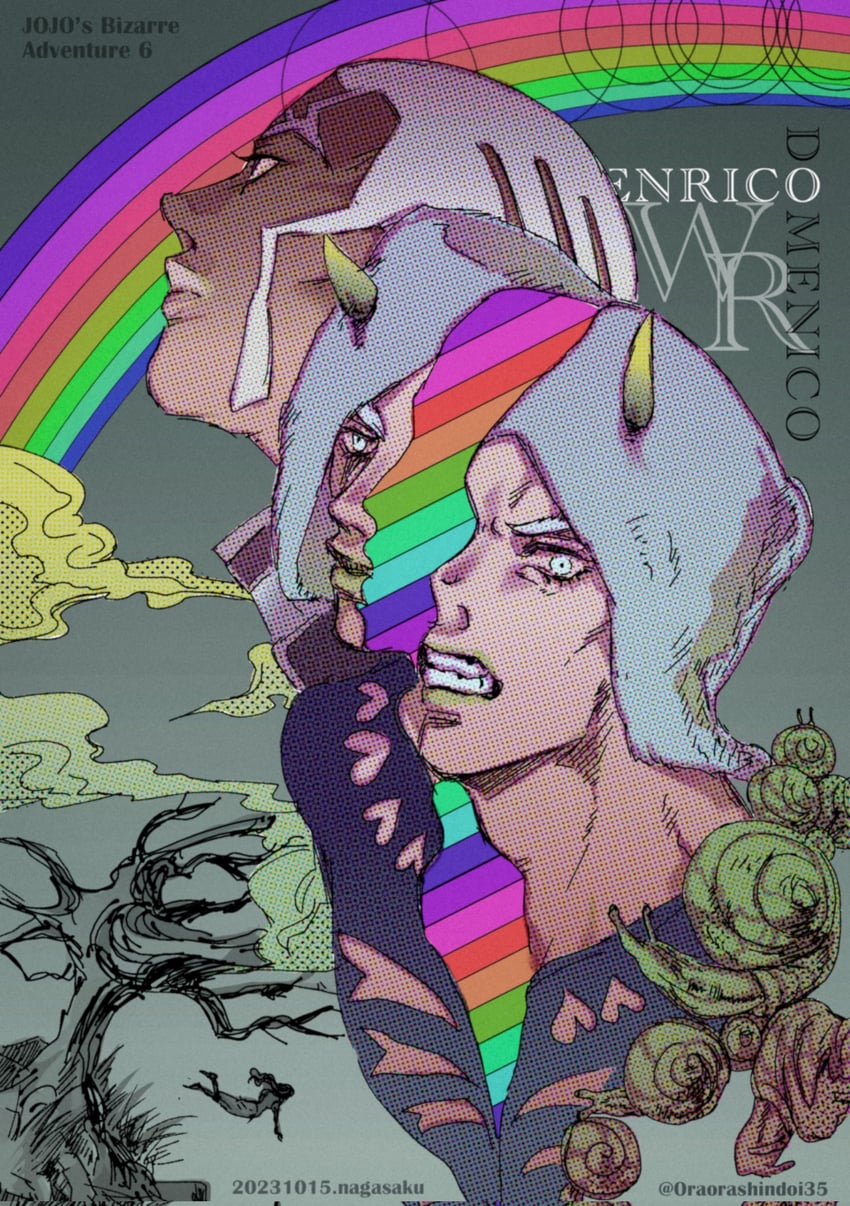 enrico pucci and weather report (jojo no kimyou na bouken and 1 more) drawn by oraorashindoi35