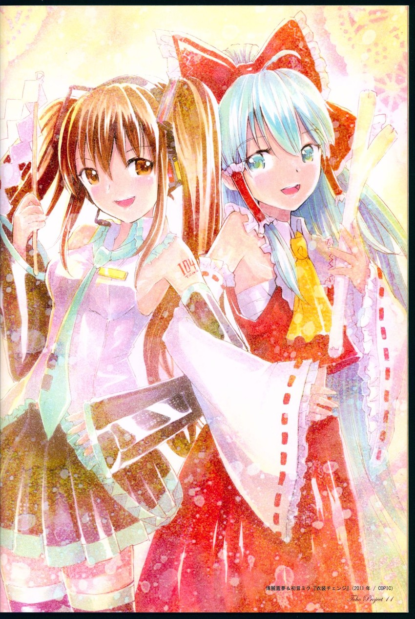 hatsune miku and hakurei reimu (touhou and 1 more) drawn by mayo_riyo