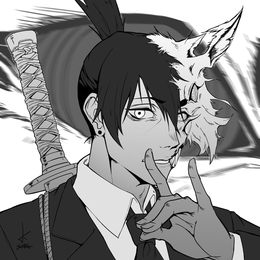 hayakawa aki and fox devil (chainsaw man) drawn by karasoba