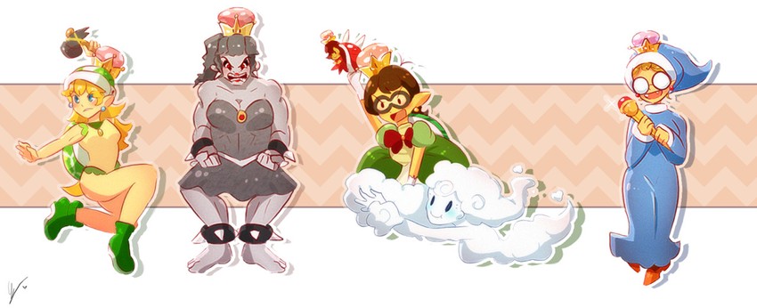 princess lakitu, princess thwomp, princess magikoopa, princess spiny, and princess hammer bro. (mario and 1 more) drawn by endifi