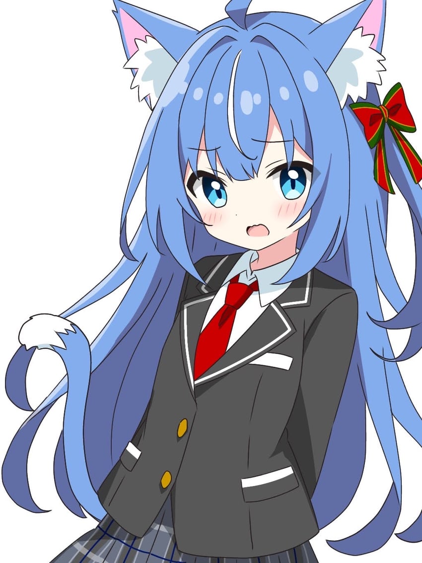 blue-haired cat girl (original) drawn by kotatsu-mazoku