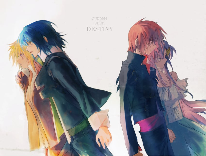 cagalli yula athha, athrun zala, lacus clyne, and kira yamato (gundam and 2 more) drawn by she_(morianosu)
