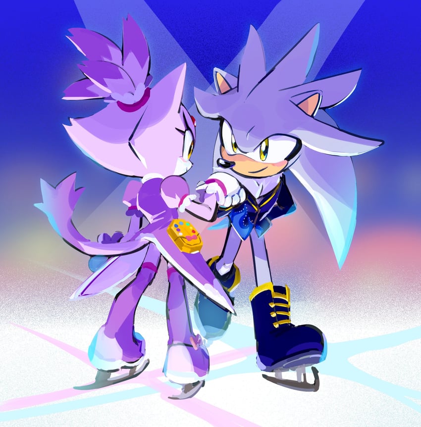 blaze the cat and silver the hedgehog (sonic and 2 more) drawn by miijiu
