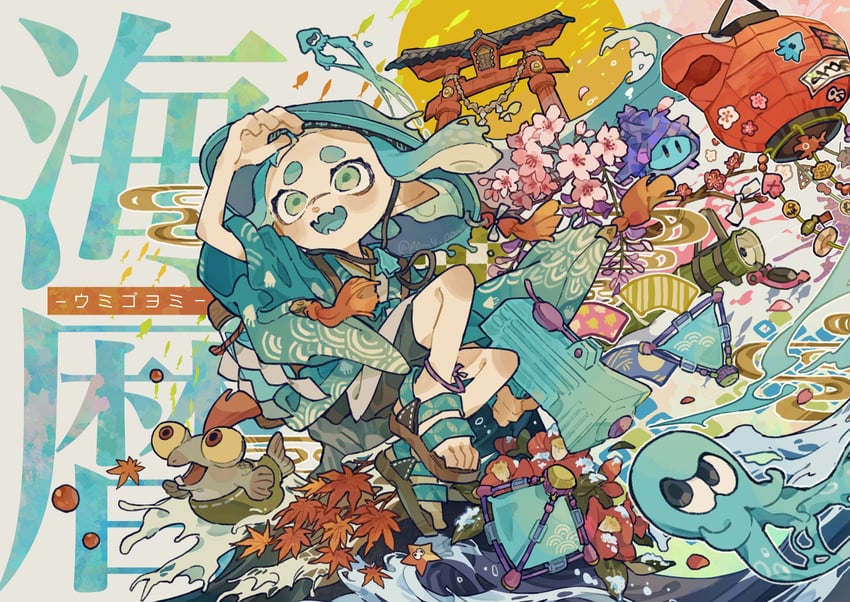 inkling player character, inkling girl, octoling player character, smallfry, and super sea snail (splatoon) drawn by p0m4_p0m4