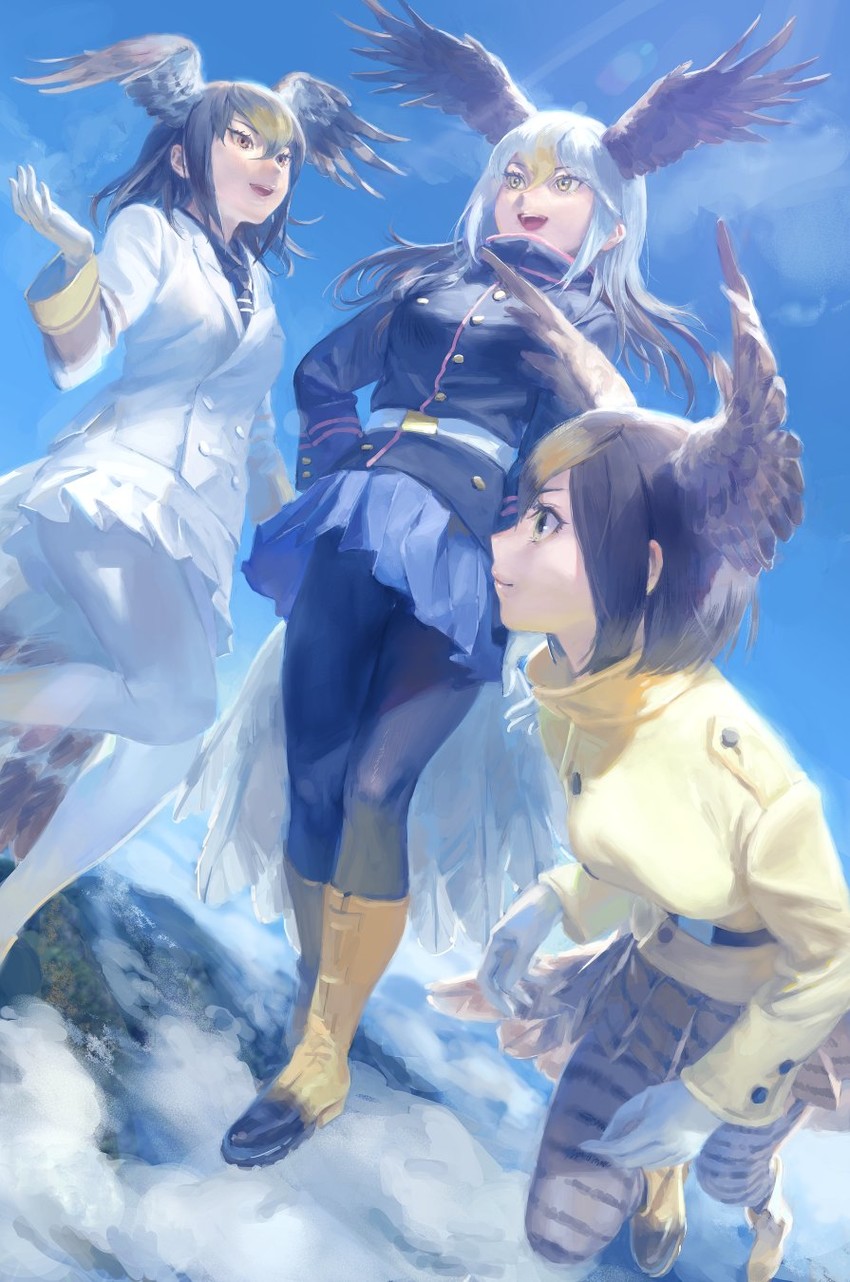 bald eagle, northern goshawk, and peregrine falcon (kemono friends) drawn by tunapon01