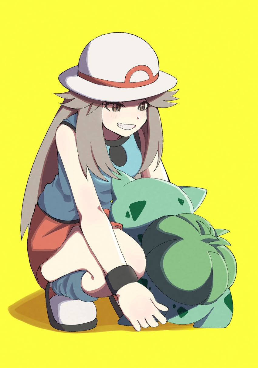 leaf and bulbasaur (pokemon and 1 more) drawn by asia_(aji19081)
