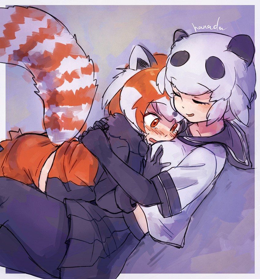 red panda and giant panda (kemono friends and 1 more) drawn by hanada_(cobalt003)