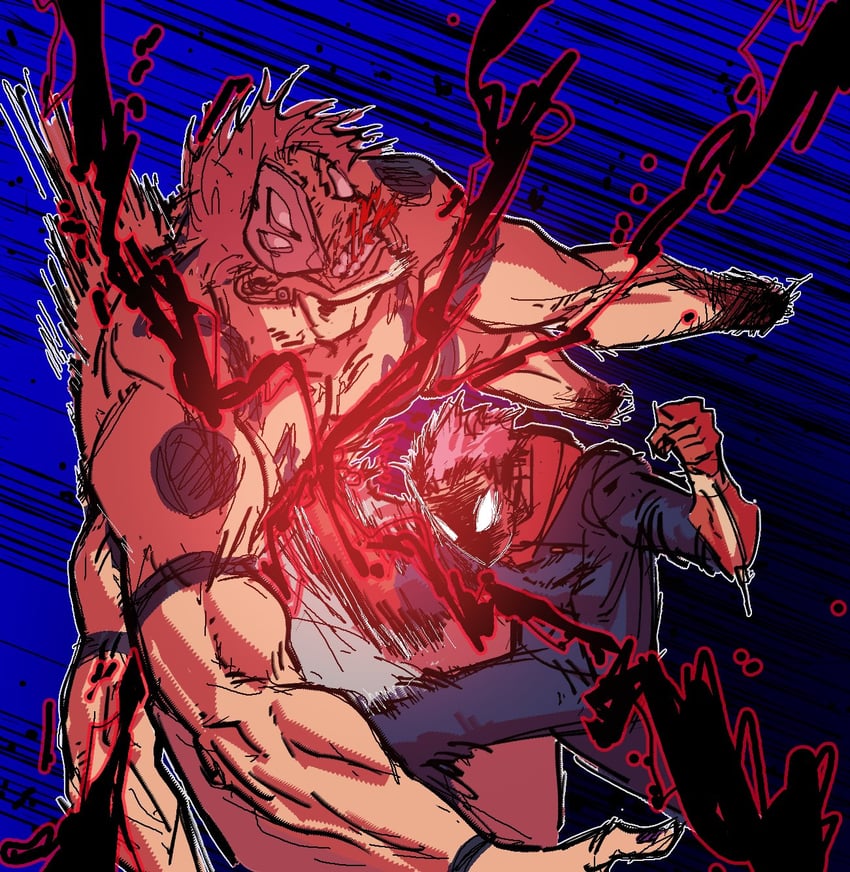 itadori yuuji and ryoumen sukuna (jujutsu kaisen) drawn by iren_chuk