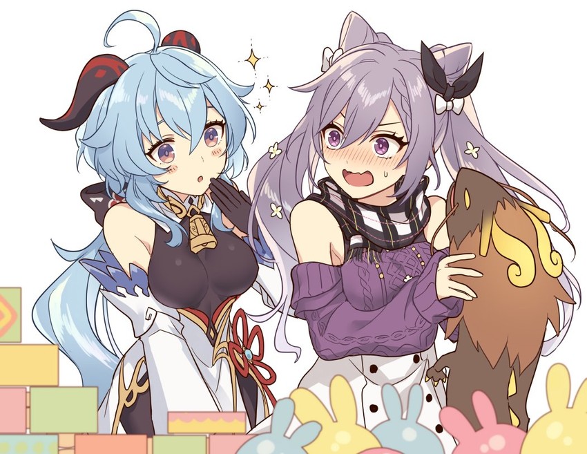 ganyu, keqing, and rex lapis (genshin impact) drawn by kokotendon