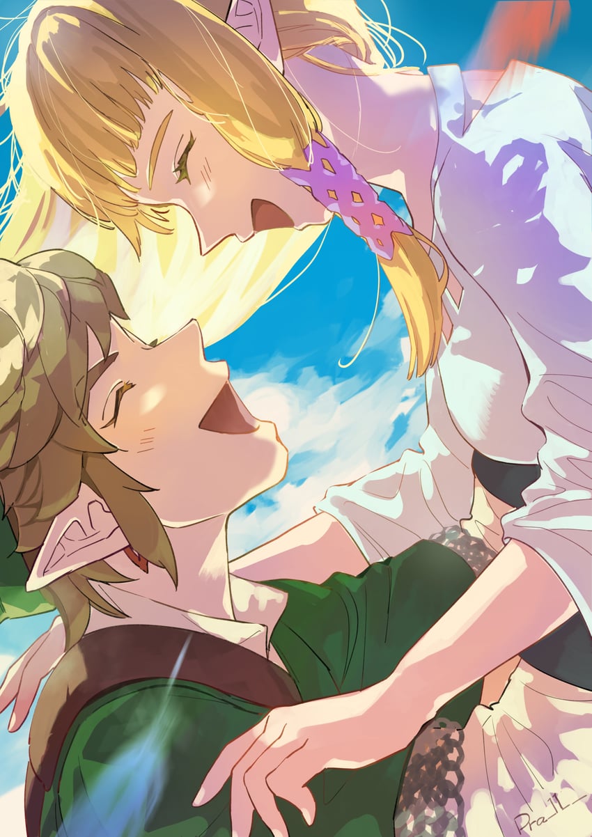 link and princess zelda (the legend of zelda and 1 more) drawn by pra_11