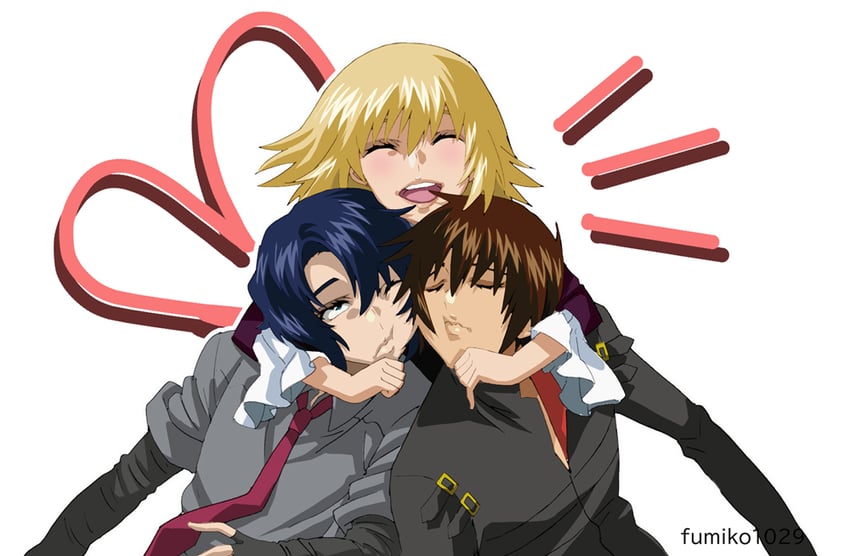 cagalli yula athha, athrun zala, and kira yamato (gundam and 2 more) drawn by fumiko_(mesushi)