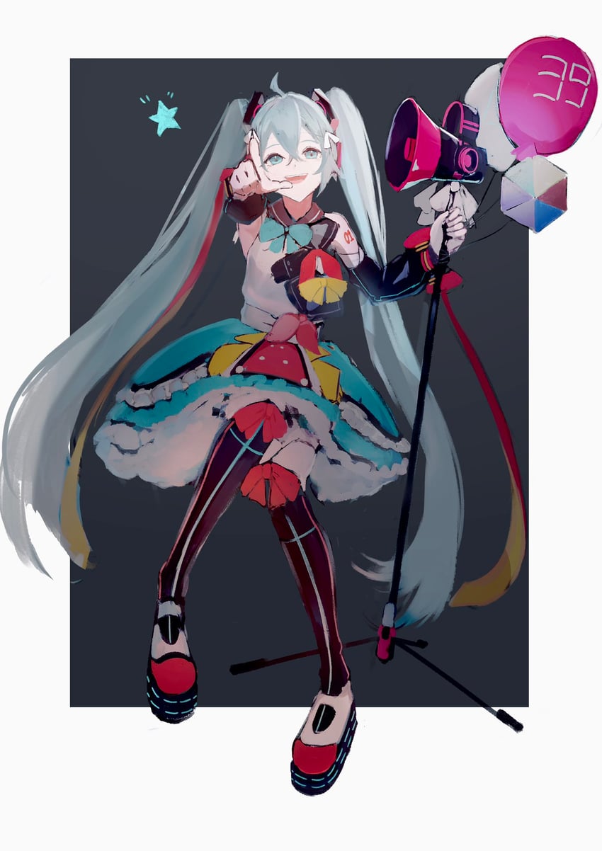 hatsune miku and magical mirai miku (vocaloid and 1 more) drawn by potetoneko