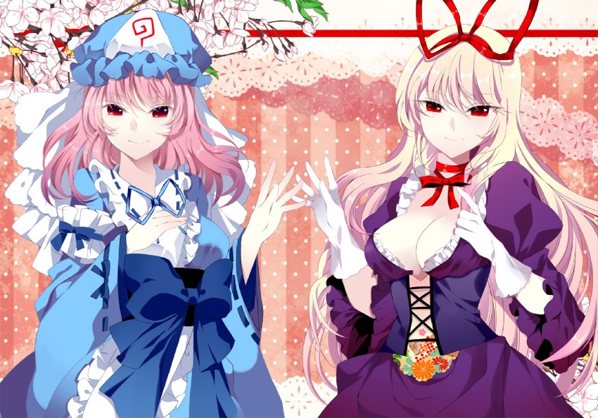 yakumo yukari and saigyouji yuyuko (touhou) drawn by roh_nam_kyung