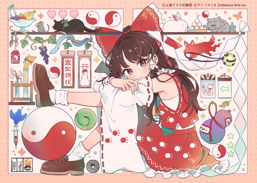 hakurei reimu, kaenbyou rin, nazrin, kudamaki tsukasa, komano aunn, and 2 more (touhou and 2 more) drawn by mozukuzu_(manukedori)